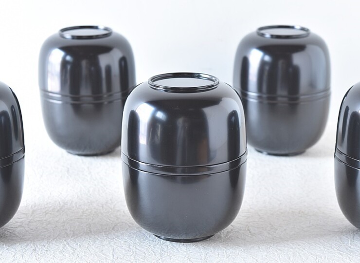 天然木製漆塗 黒漆塗 信玄弁当箱 5客セット - 生活骨董と古布の