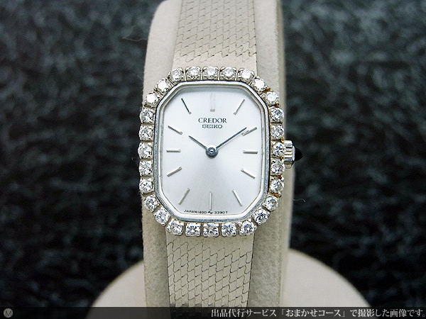セイコー クレドール K18WG ホワイト金無垢 オクタゴン 宝飾美デザイン
