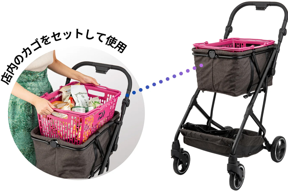 ワンタッチで折りたためるマイカート「EcoCaエクセラ」。積載量35kgで