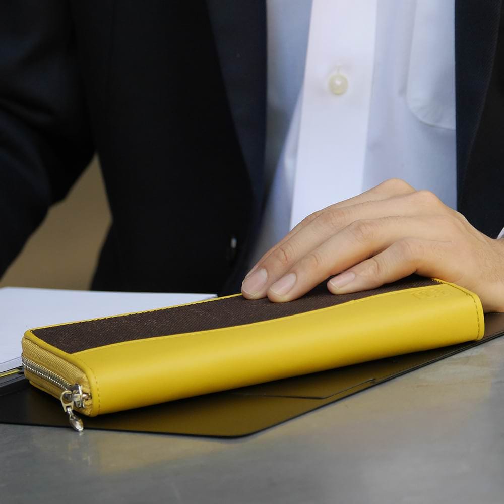 京都柿渋染め帆布『壺渋』(財布)革付属 ラウンドファスナー長財布