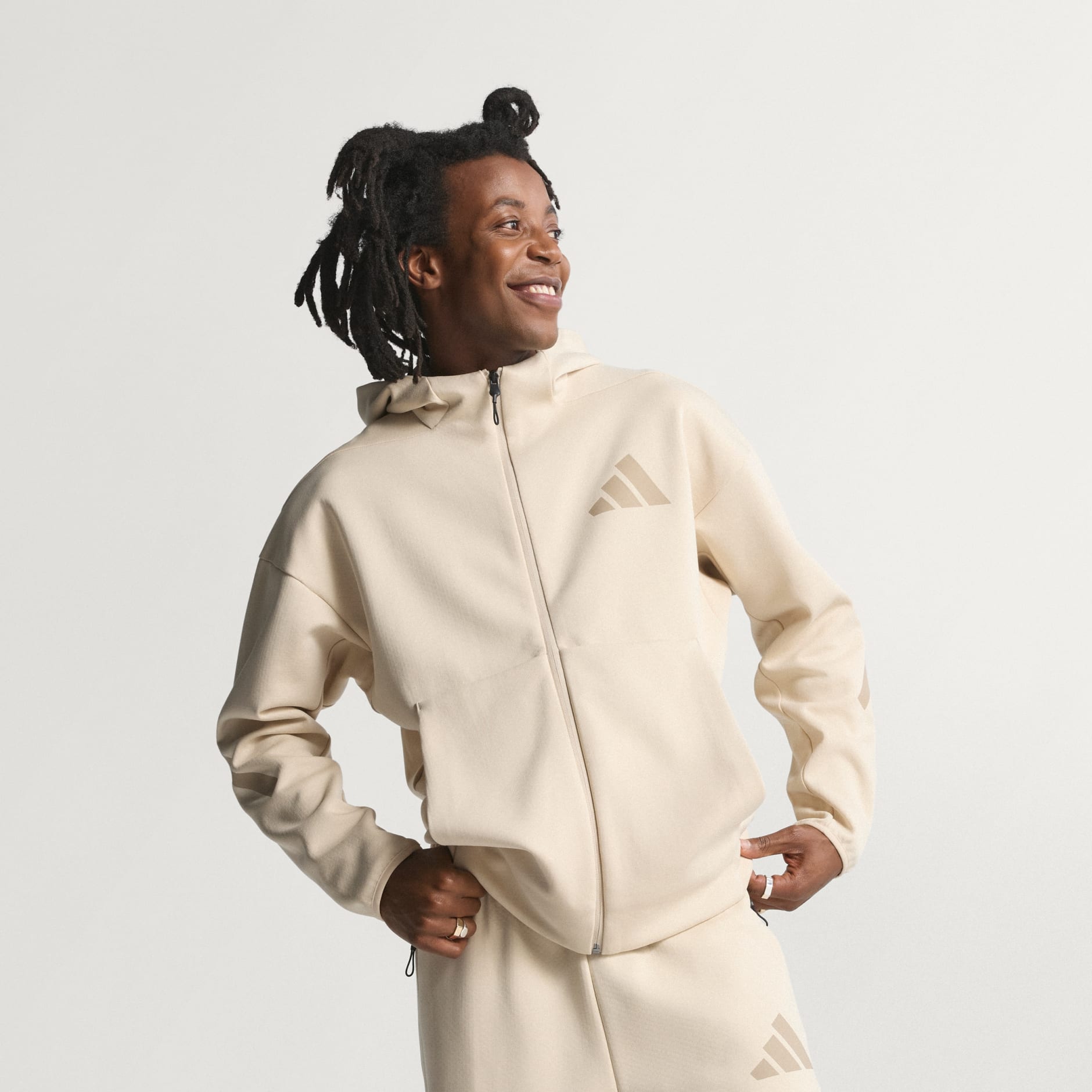 adidas Z.N.E. Full-Zip Hooded Track Jacket - Beige | adidas UAE