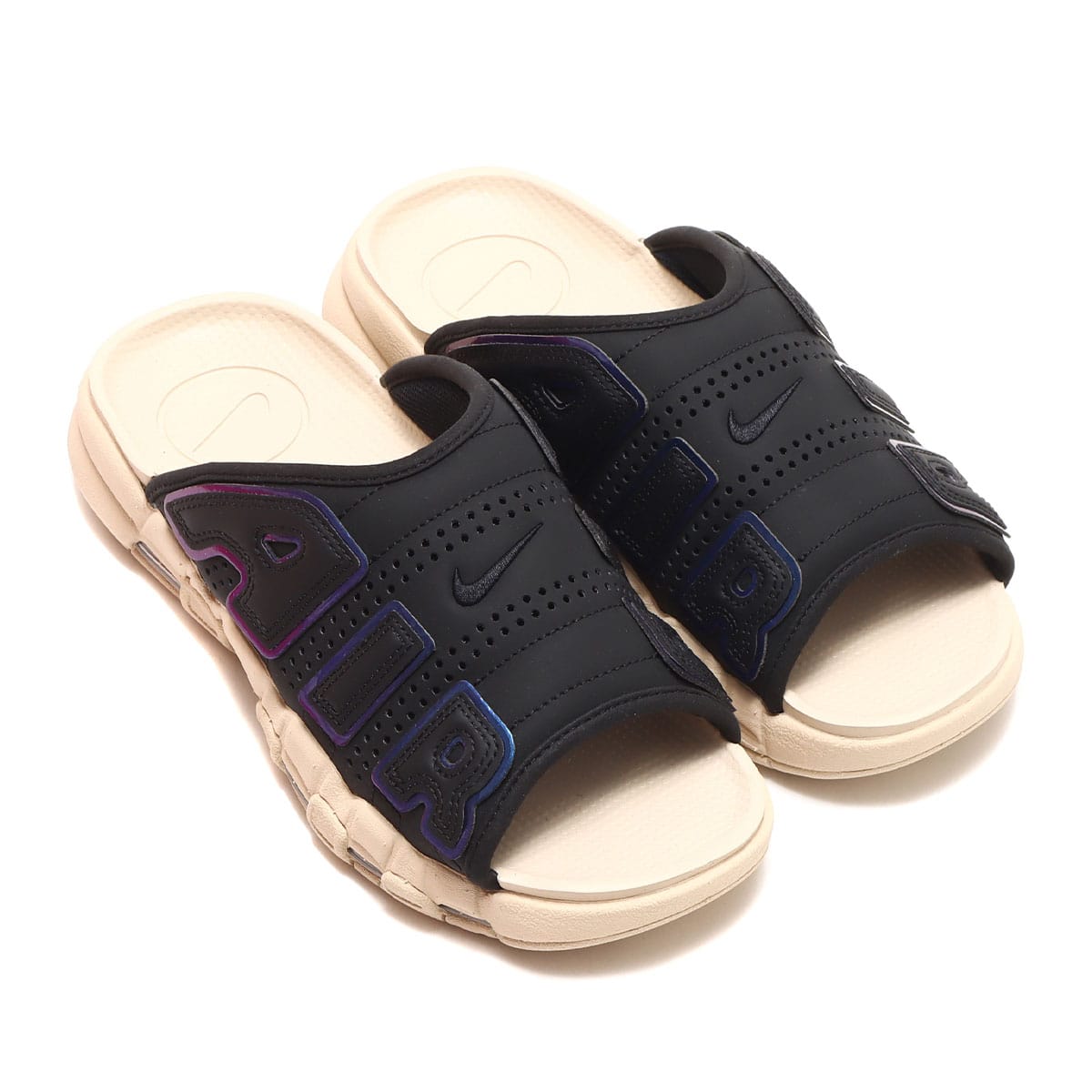 NIKE AIR MORE UPTEMPO SLIDE BLACK/MULTI-COLOR-SANDDRIFT-CLEAR 23SU