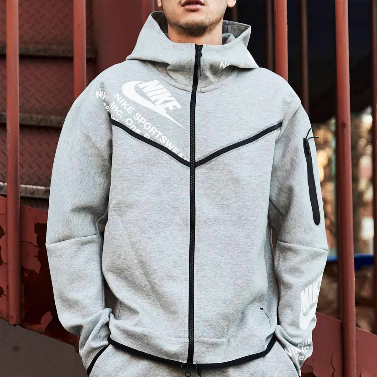 NIKE AS M NSW TCH FLC FZ WR HOODIE DK GREY HEATHER/WHITE 22SP-I