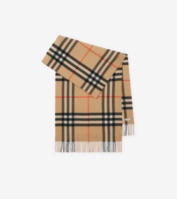 Wide Check Cashmere Scarf in Sand | Burberry® Official