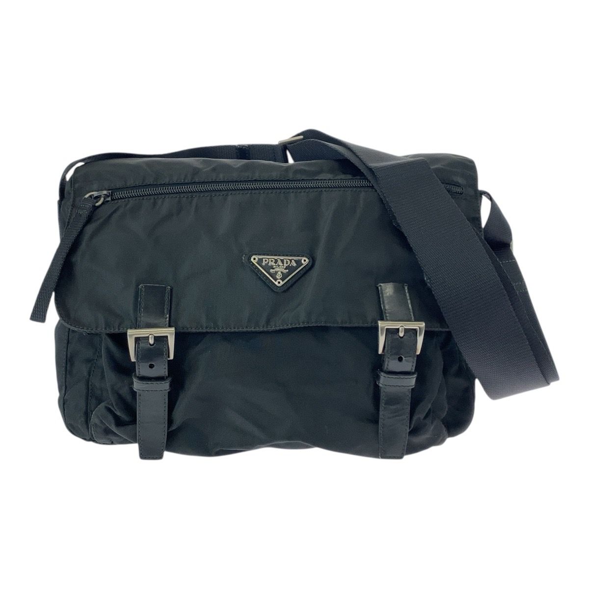 PRADA プラダ テスート 三角ロゴプレート ブラック 黒 シルバー金具