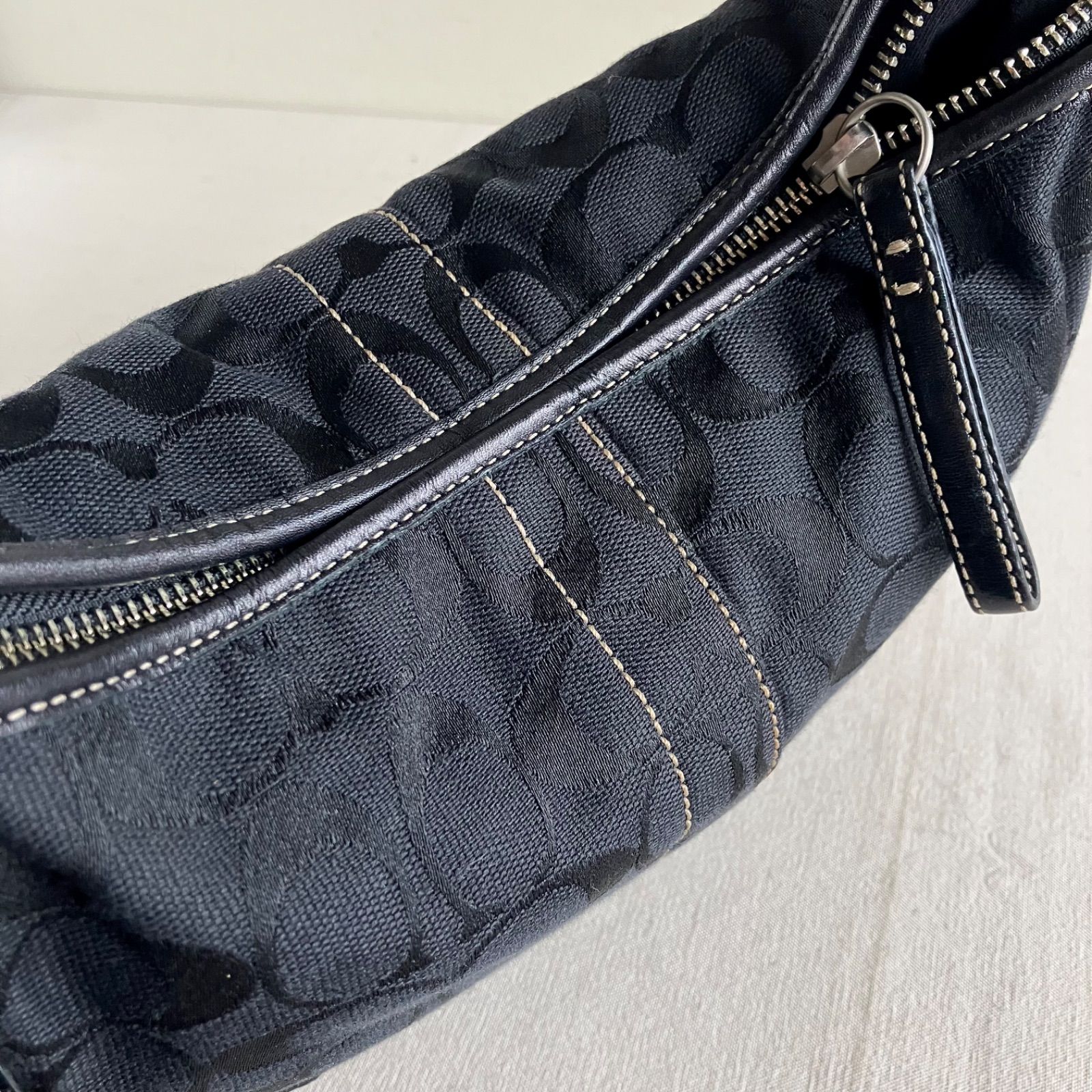 Coach Vintage Signature Black Canvas Leather Hobo Shoulder Bag y2k