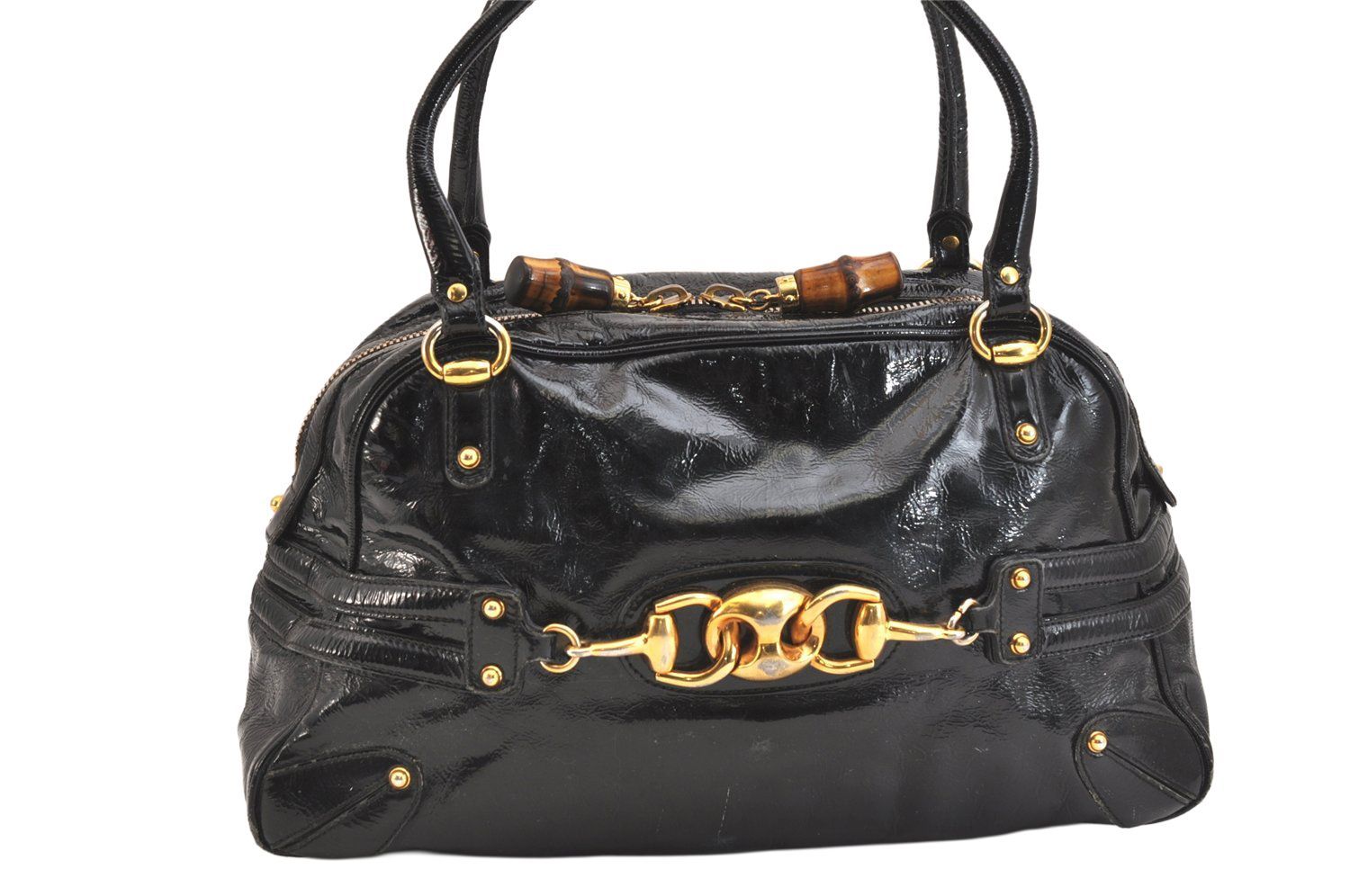 GUCCI グッチ バンブー ホースビット ショルダーハンドバッグ エナメル