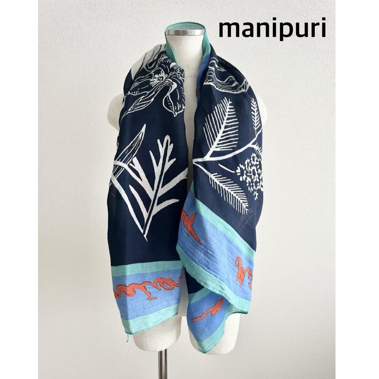 ☆manipuri マニプリ コットンシルクストール フローラ柄 定価14,300円