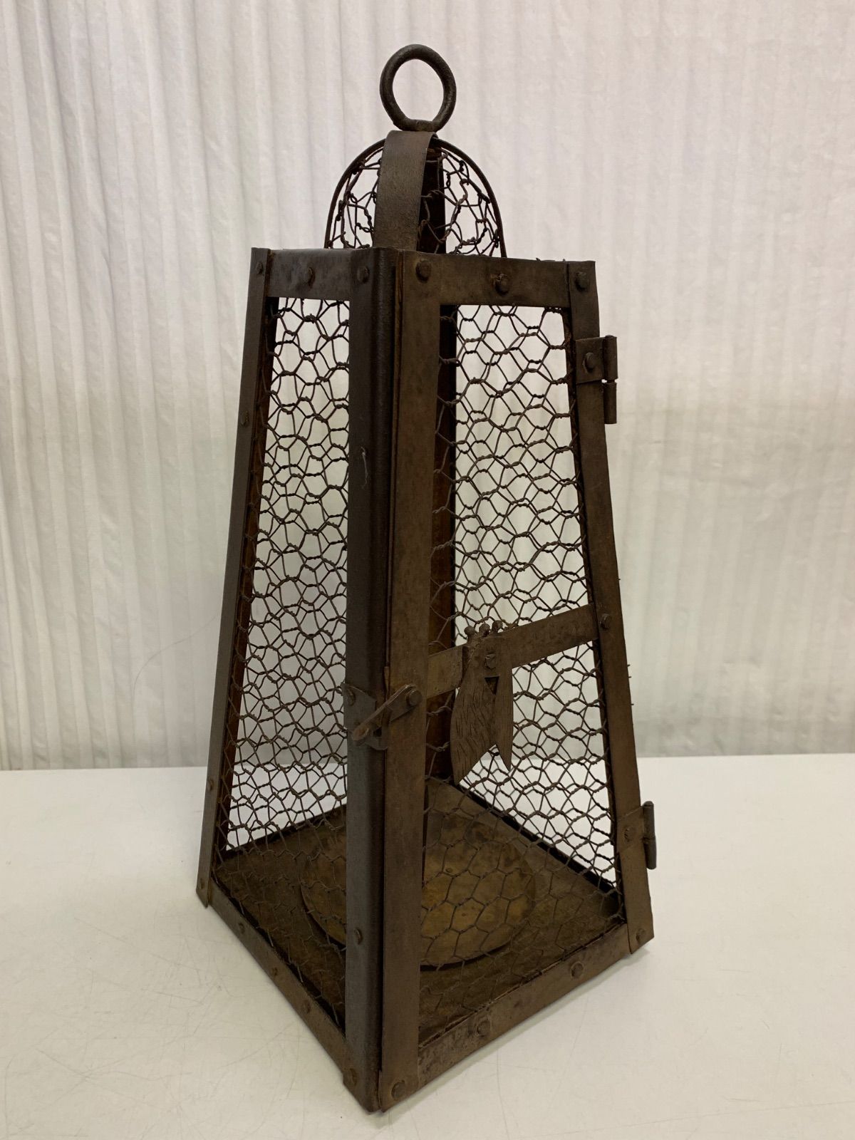 鉄金網張蔵行灯 蔵行燈 灯火器 吊灯籠 灯篭 鉄行燈 天蓋 提灯