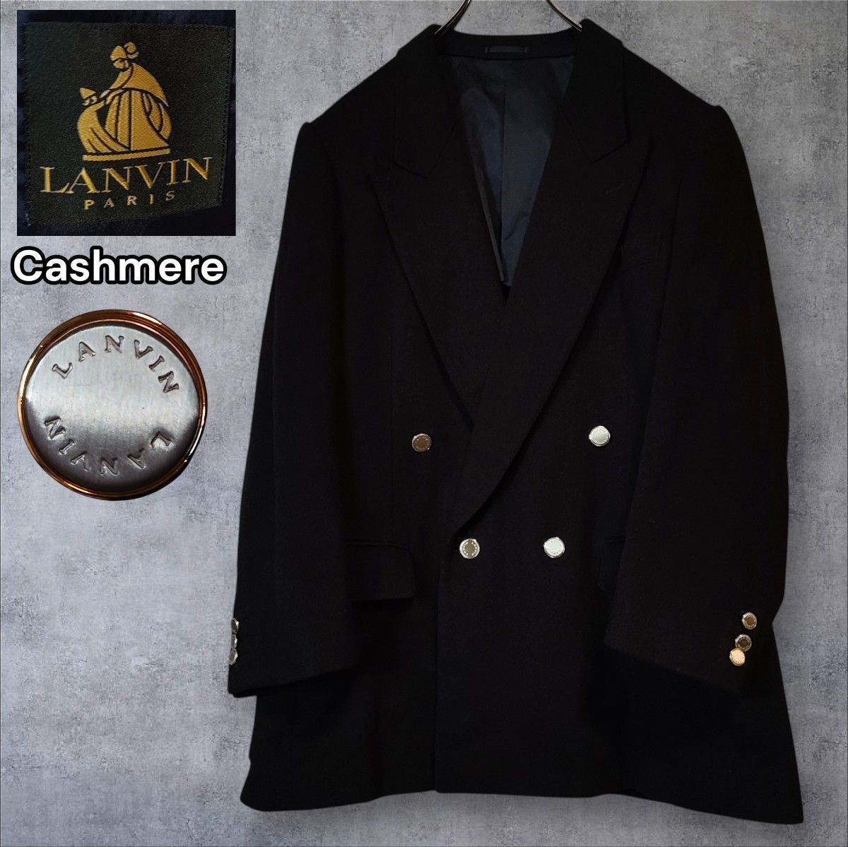 80s LANVIN PARIS Cashmere100％ メタルボタン ダブル