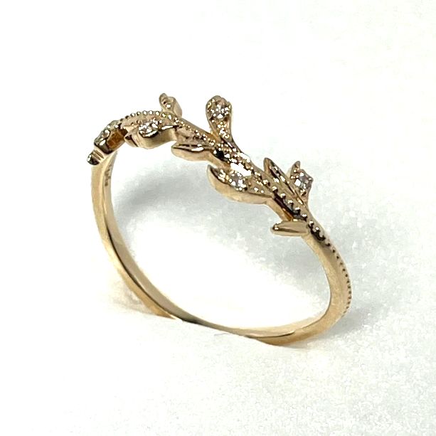 値下げ！agete アガット ローレル リーフ リング K10PG 6Pダイヤモンド