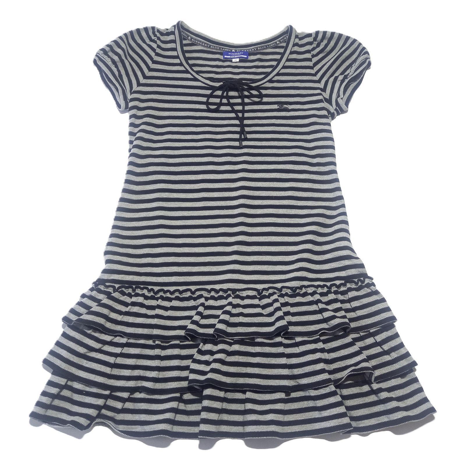 バーバリー ブルーレーベル ボーダー フリル 半袖 ワンピース グレイ