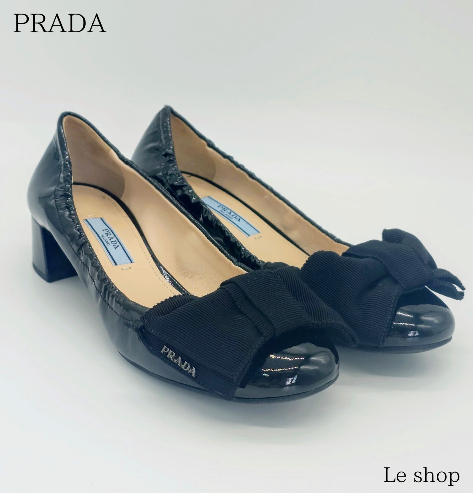 PRADA プラダ リボン パンプス エナメル ブラック 36 1/2 ブラック
