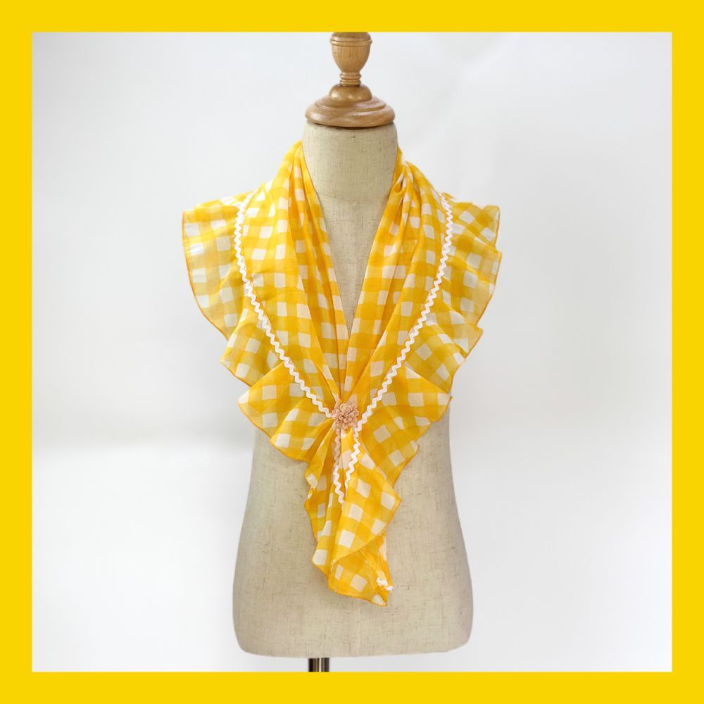 キッズ・黄色×白ギンガムチェックフリルピキージョ(ce-88)／フラメンコ