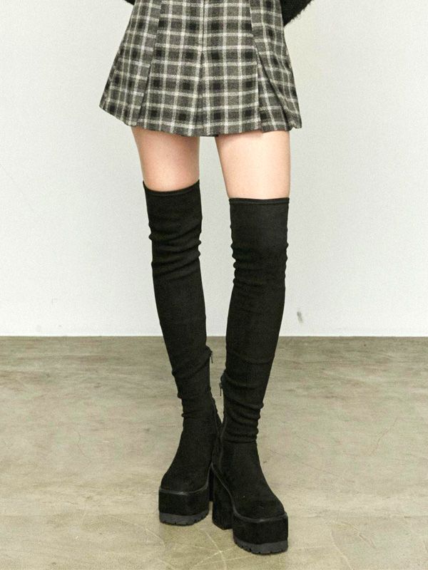 EMODA エモダ 厚底 ブーツ スクエア フィット ロング ブーツ ニーハイ