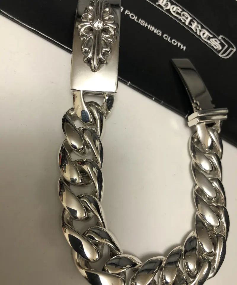 クロムハーツオールド97刻印フローラルクロスダイヤ入りIDブレスレット