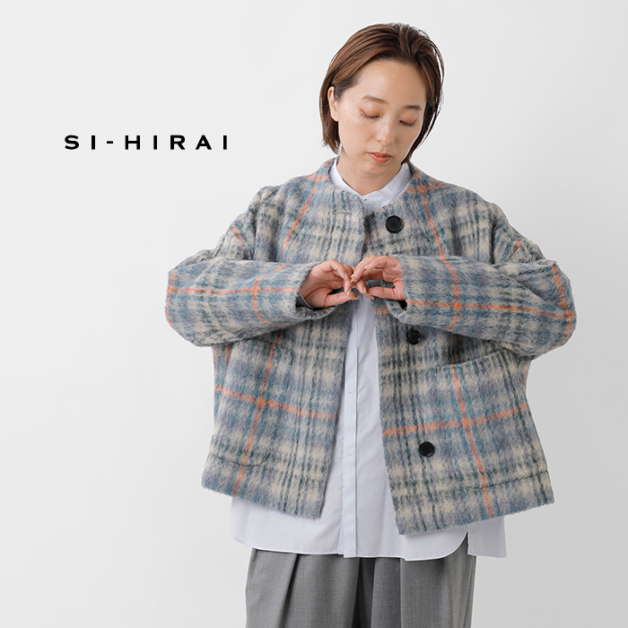 SI-HIRAI スーヒライ シャギー チェック ショート ラウンドネック