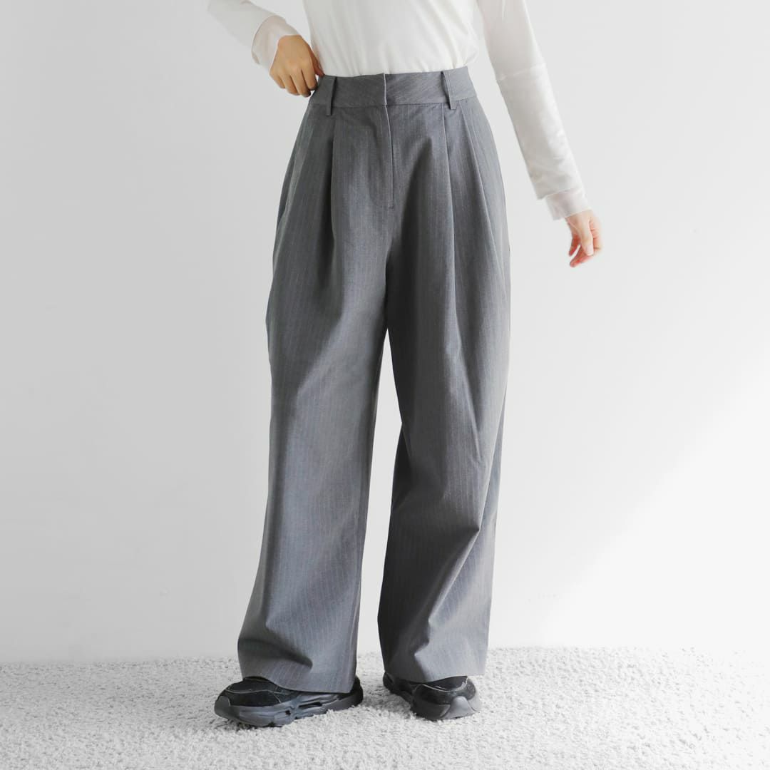 50%OFF】anuke アンヌーク ヘザーストレッチ ダブルタック ワイド