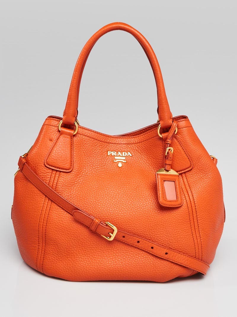 Prada Papaya Vitello Daino Leather Sacca 2 Manici Bag B2343M