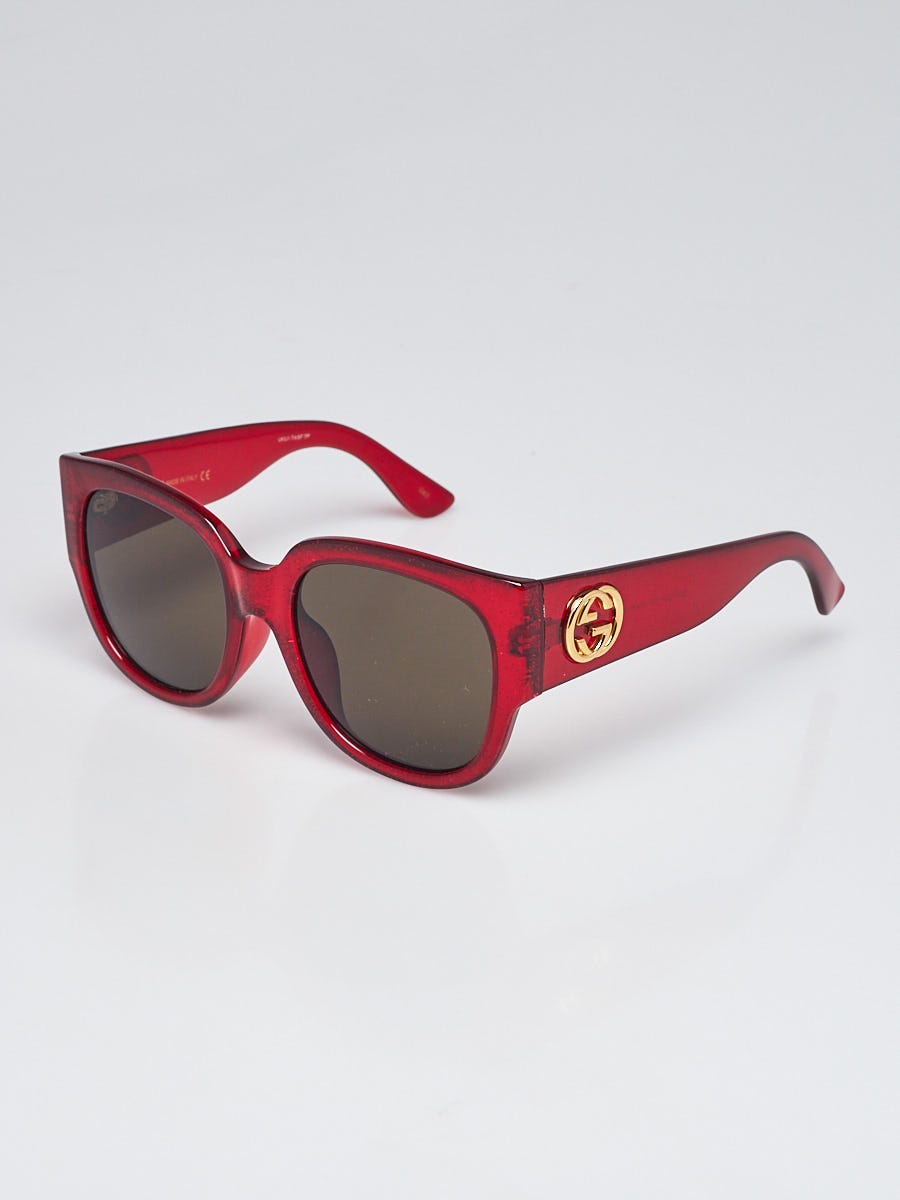 Gucci Red Glitter Acetate Oversized Frame Sunglasses - GG0142SA