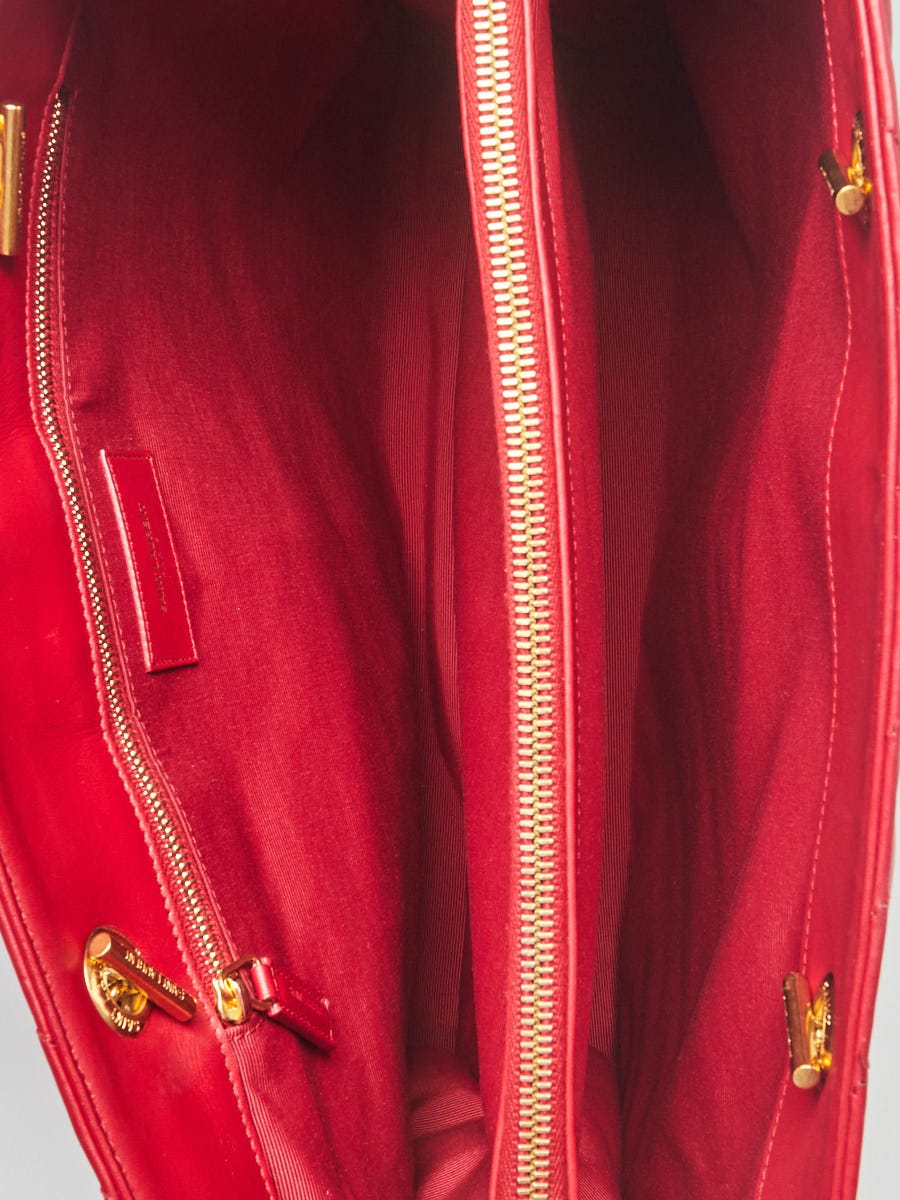 Yves Saint Laurent Red Quilted Grained Leather Monogram Chain Bo