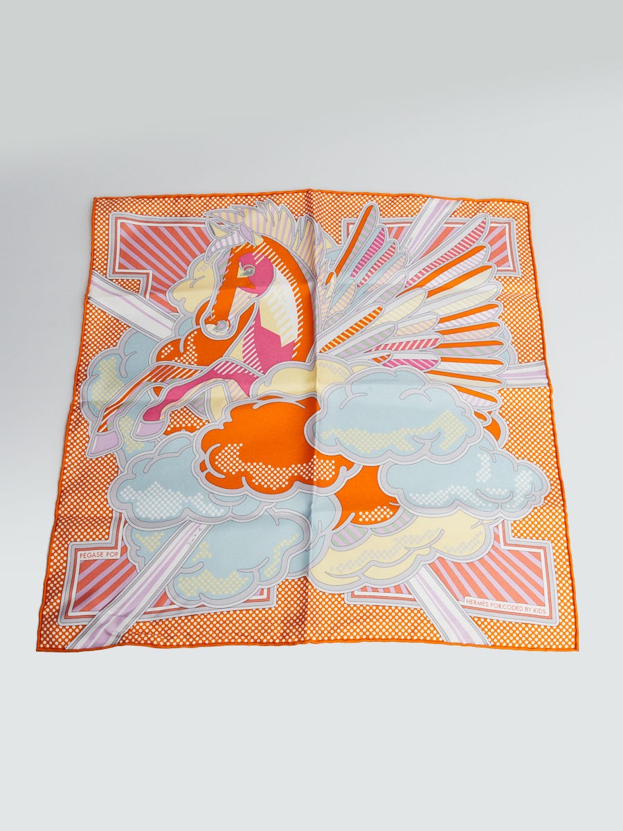 Hermes 45cm Orange/Turquoise Silk Pegase Pop Square Scarf