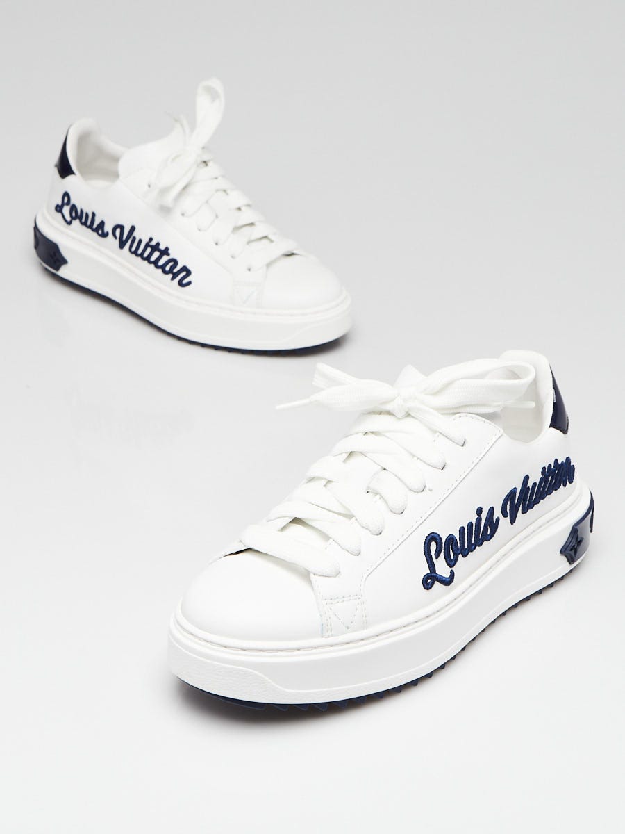 Louis Vuitton White/Blue Leather Time Out Sneakers Size 4.5/35