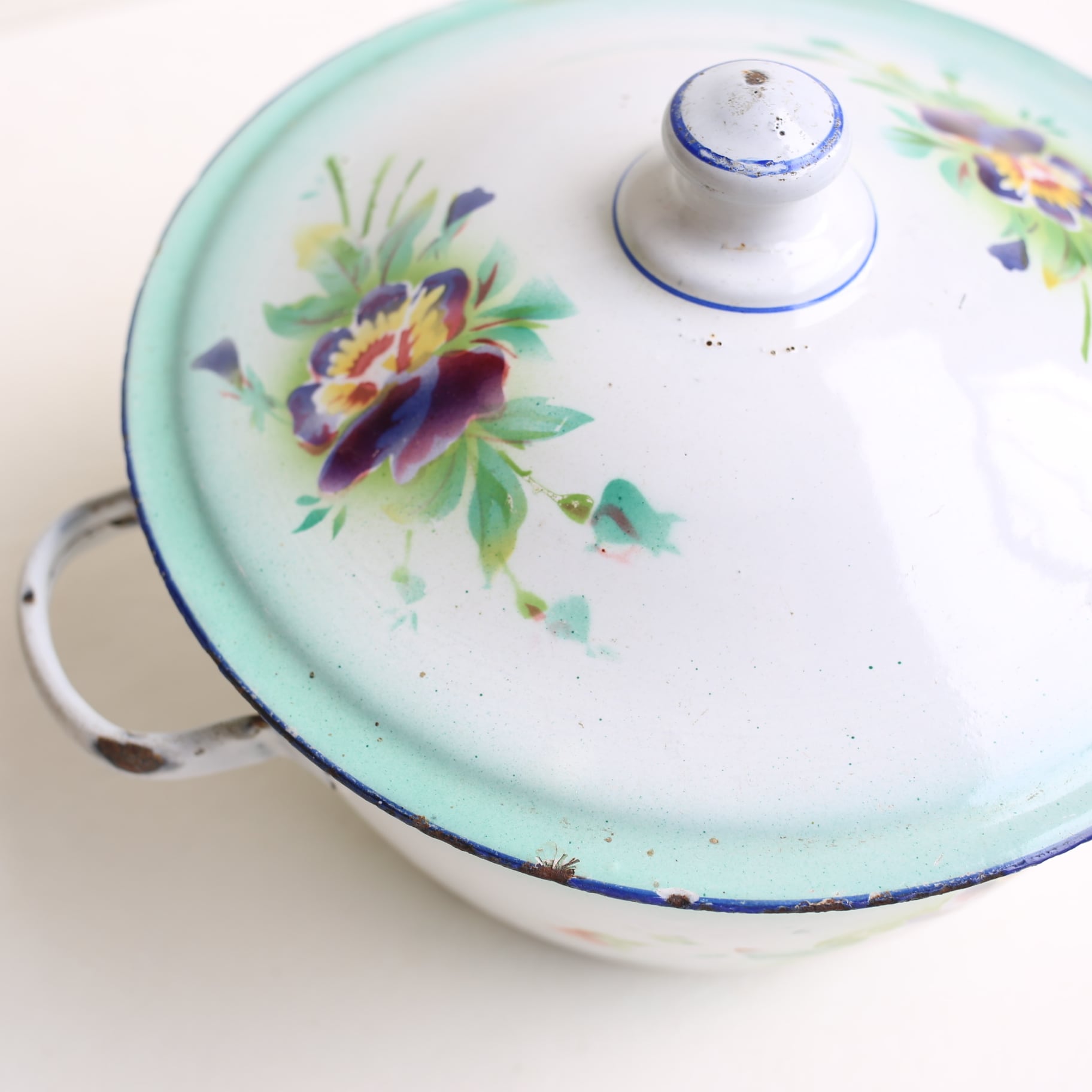 フランス アンティーク JAPY社 ホーロー キャセロール 蓋付き両手鍋