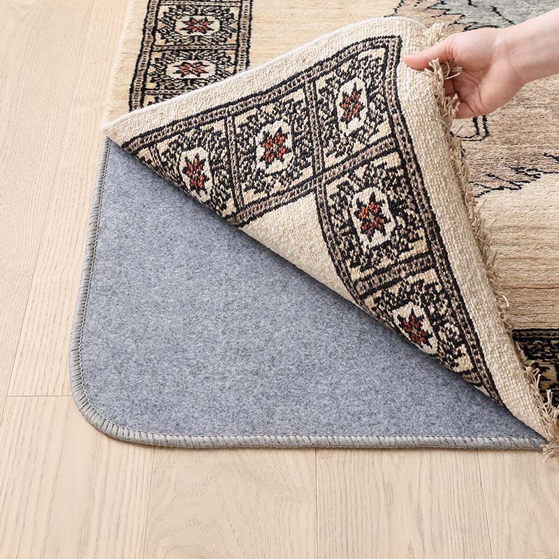 古典柄を再現したライオンラグ [ブルーグレー ライオン×アイボリー