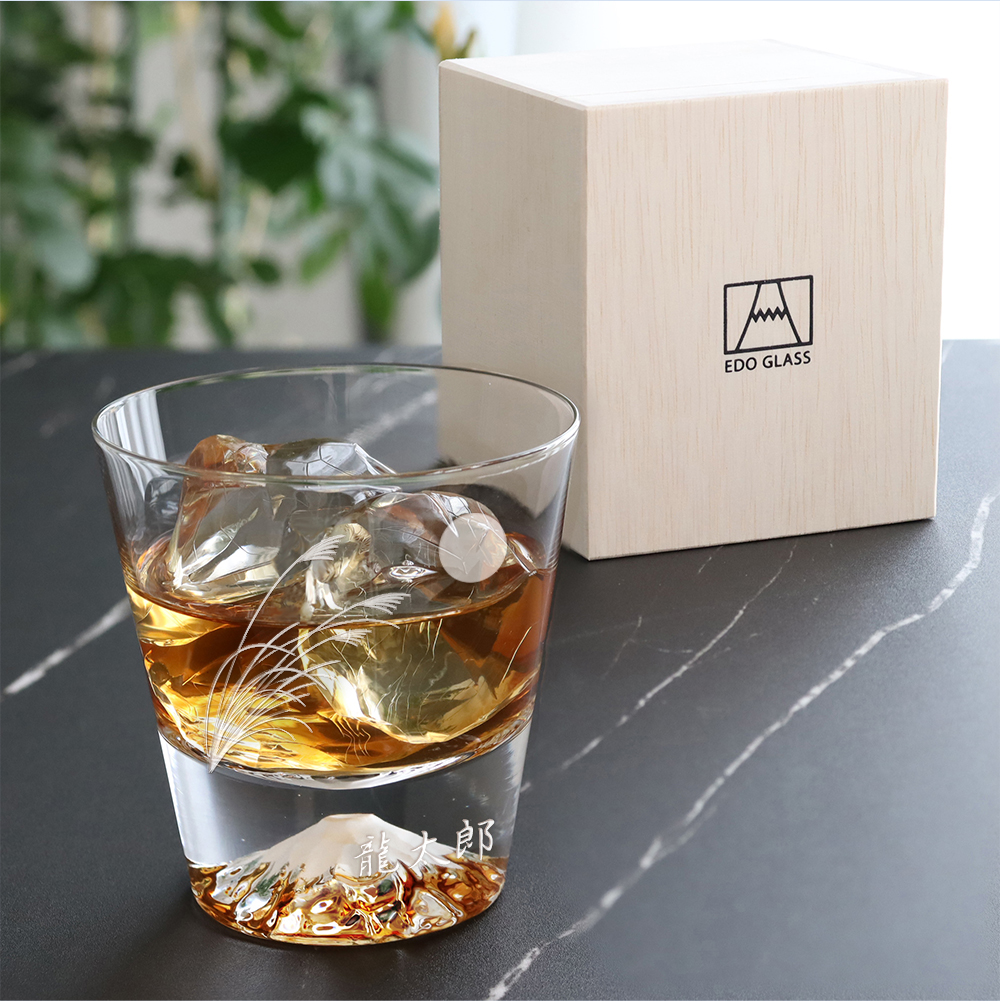 名入れ 田島窯 江戸硝子 富士山ロックグラス（木箱入）日本の四季