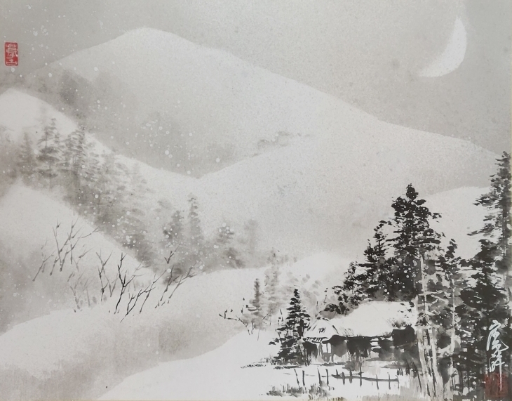 雪景を描く 水墨の世界 | 嵐酔水墨画書道教室 東京・渋谷表参道/恵比寿