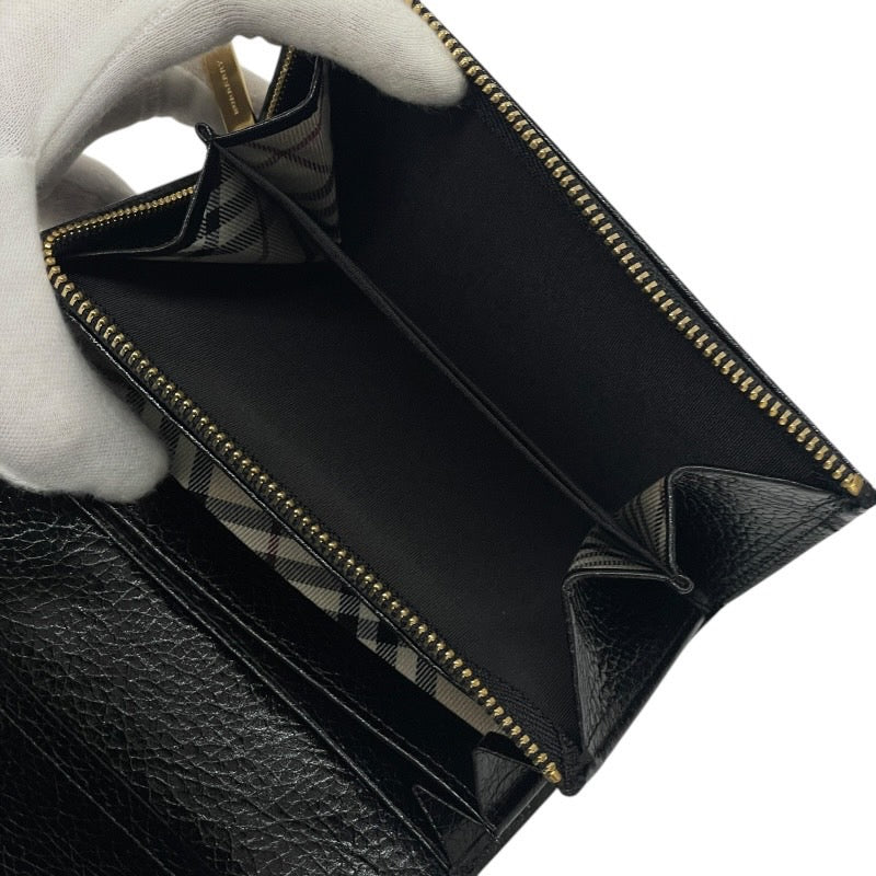 BURBERRY】バーバリー 二つ折り財布 レザー レディース 黒 ブラック L