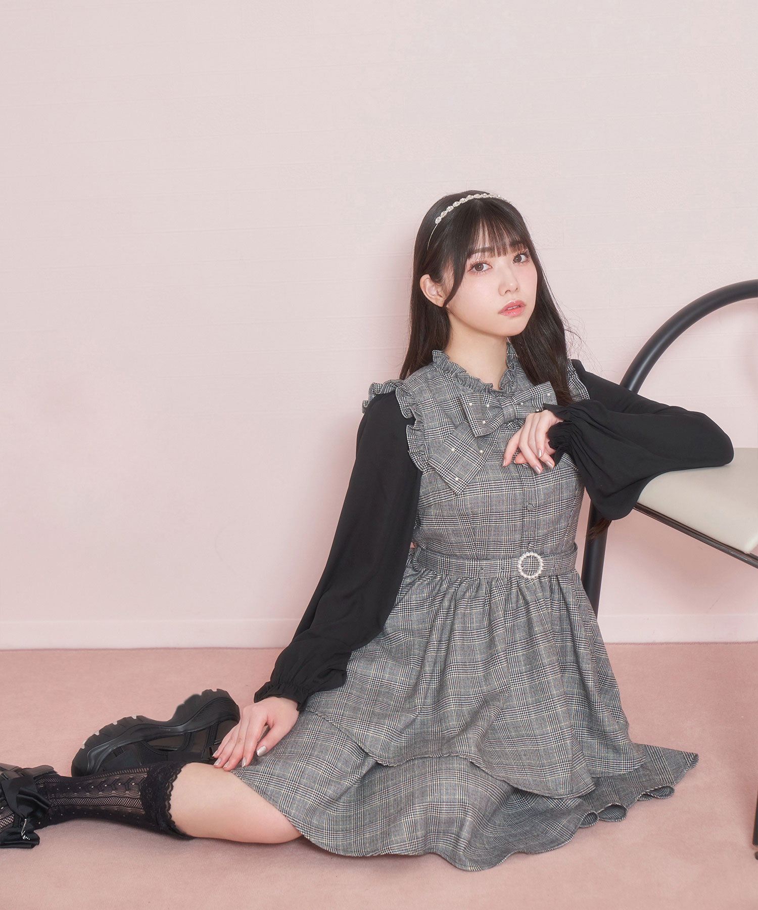 パール付きリボンチェックワンピース – BUNNY APARTMENT
