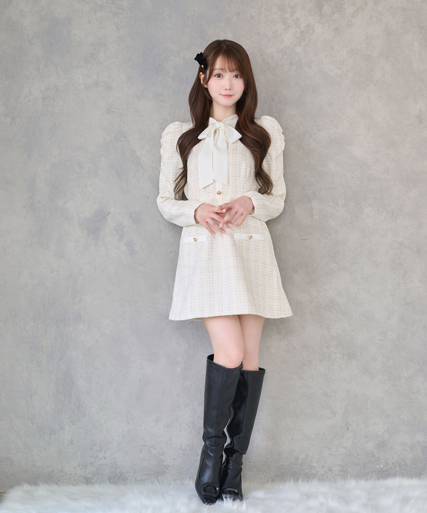 Ribbon tie tweed mini onepiece – BUNNY APARTMENT
