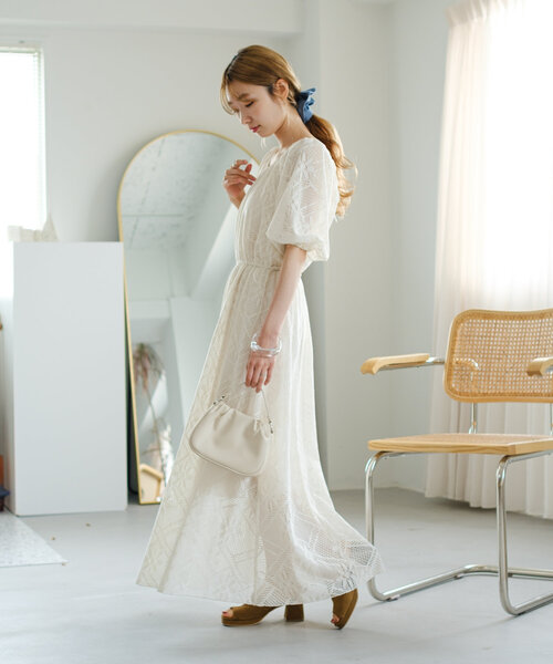 セール】【WEB限定/2サイズ展開】カットレースギャザーワンピース