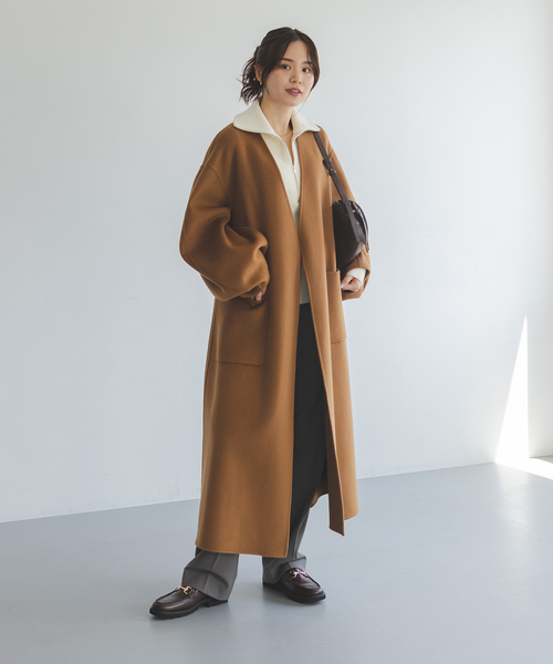 Noble（ノーブル）の「Super160sパフスリーブロングコート（ノーカラー