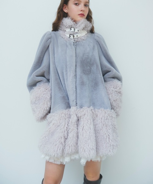 レザーベルトファー×ボアコート（ノーカラーコート）｜J1U by LA BELLE