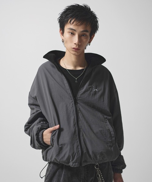 セール】ナイロン フリース リバーシブルドローコードスタンドネック