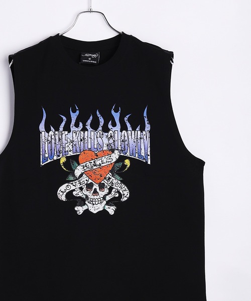 セール】EdHardy ノースリーブTシャツ ロング丈 ラブキル ダイス