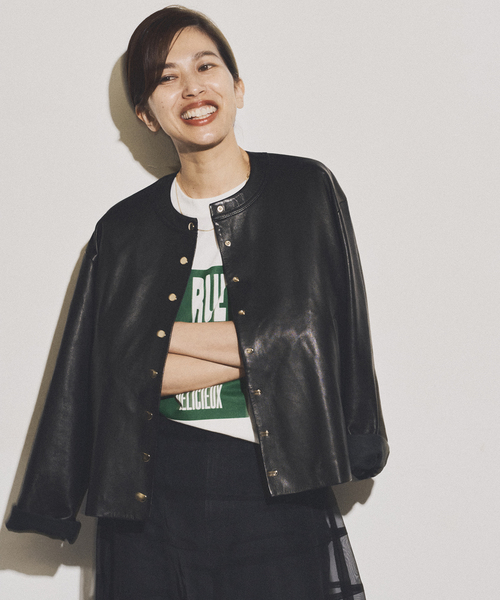 IENA（イエナ）の「シープクルーネックブルゾン（ライダースジャケット