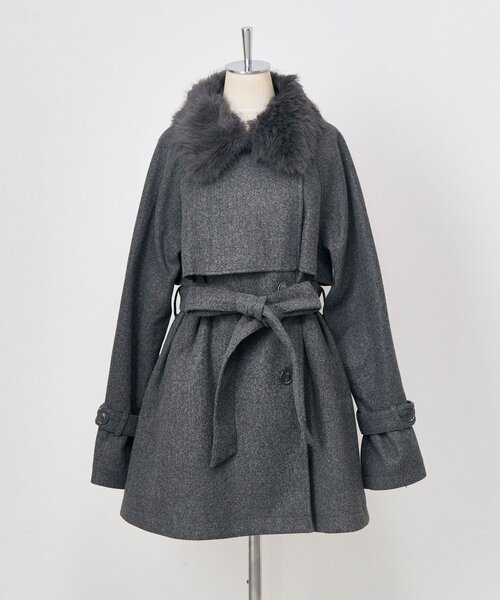 セール】【3WAY】ファーティペットミドル丈コート（ステンカラーコート