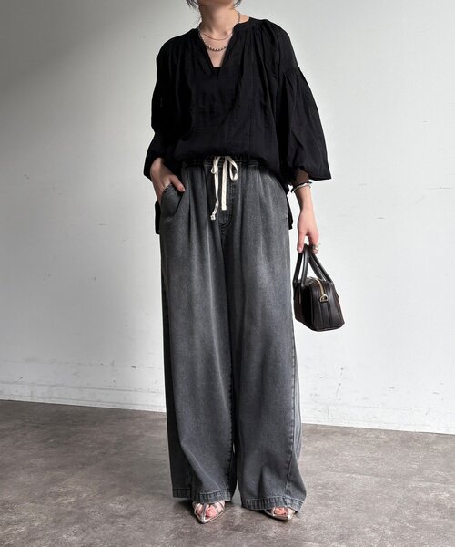DouDou（ドゥドゥ）の「【新色追加】デニムワイドイージーパンツ