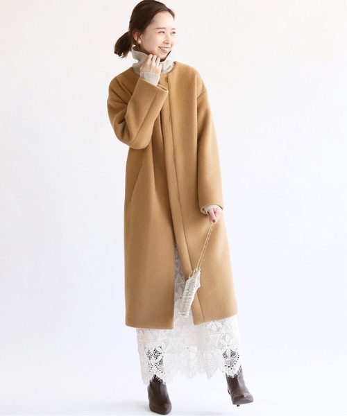 IENA（イエナ）の「ラムウールノーカラーロングコート◇（ノーカラー