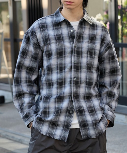 オーバーサイズ レギュラーカラーオンブレチェックシャツ MONO-MART