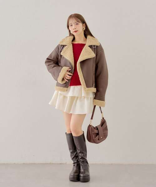 Chico（チコ）の「ボアレザーライダースジャケット（その他アウター