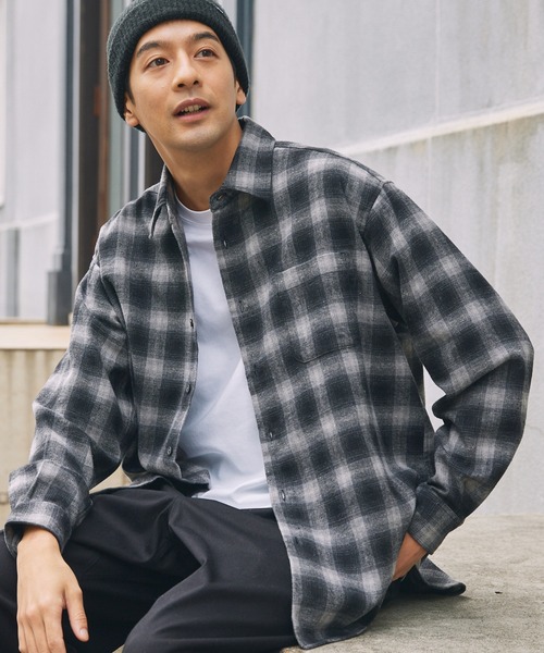 セール】ウォームネル レギュラーカラー長袖チェックシャツ＜保温加工