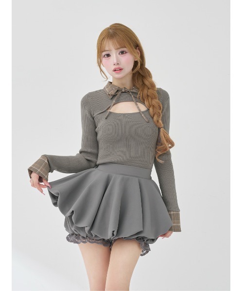 チェックカフスリブニットトップス（ニット/セーター）｜Darich