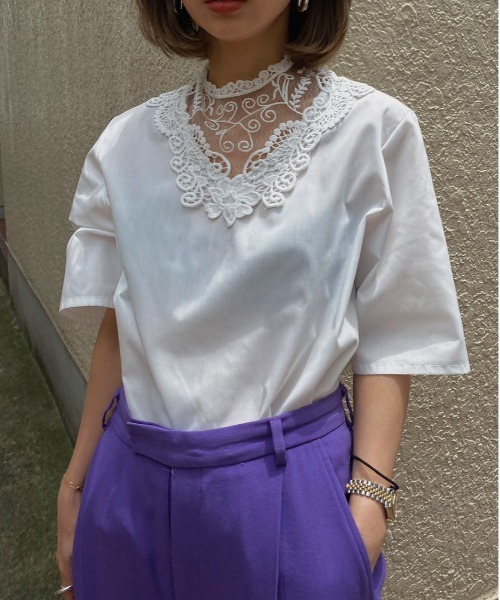 Ameri（アメリ）の「MEDI LACE NECK BLOUSE（シャツ/ブラウス）」 - WEAR