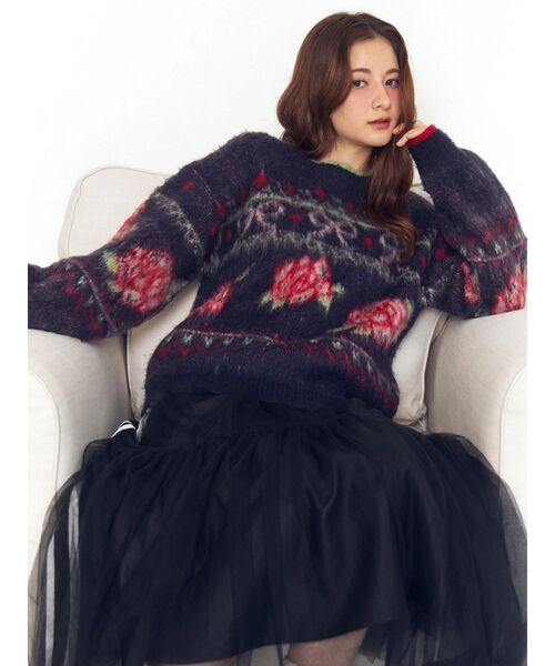 セール】ローズ＆リボンジャガードニット（ニット/セーター