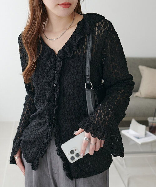 DISCOAT（ディスコート）の「レースフリルカーディガン（カーディガン